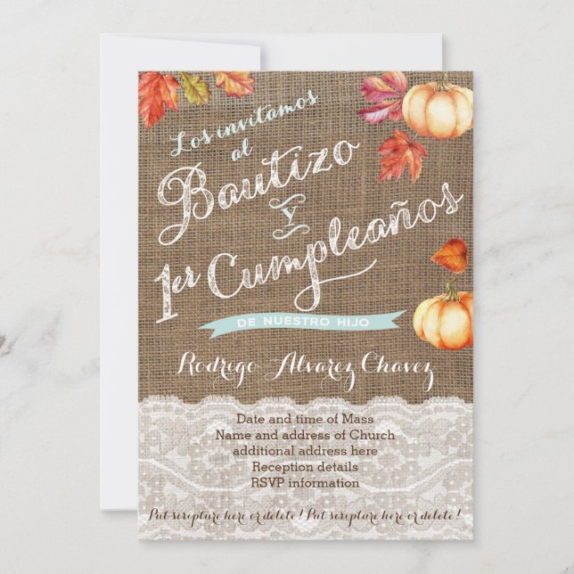 1er cumple y Bautizo, invitaciones calabazas Einladung (Vorderseite)