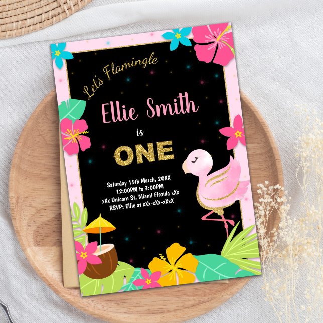1er Flamant rose rose Invitations d'anniversaire (1st Pink Flamingo Birthday Invitations)