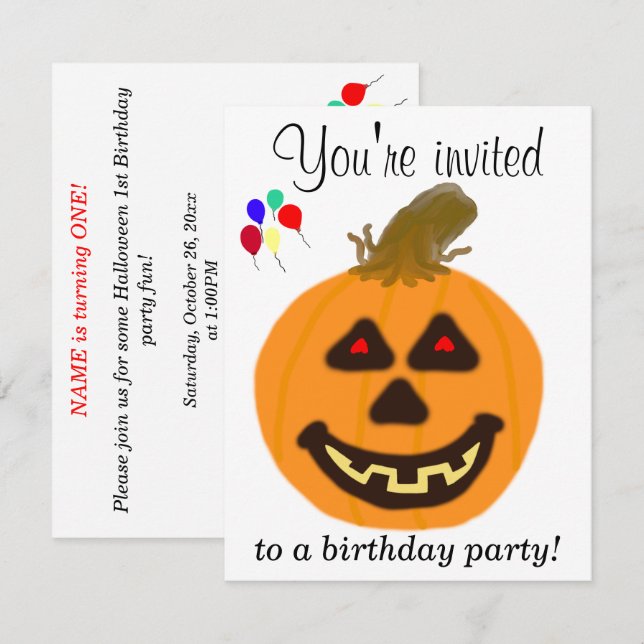 1er Halloween Anniversaire Fête Invitations TOUT Â (Devant / Derrière)