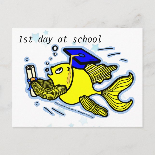 1er Jour à l'école amusant carte de voeux caricatu (Devant)