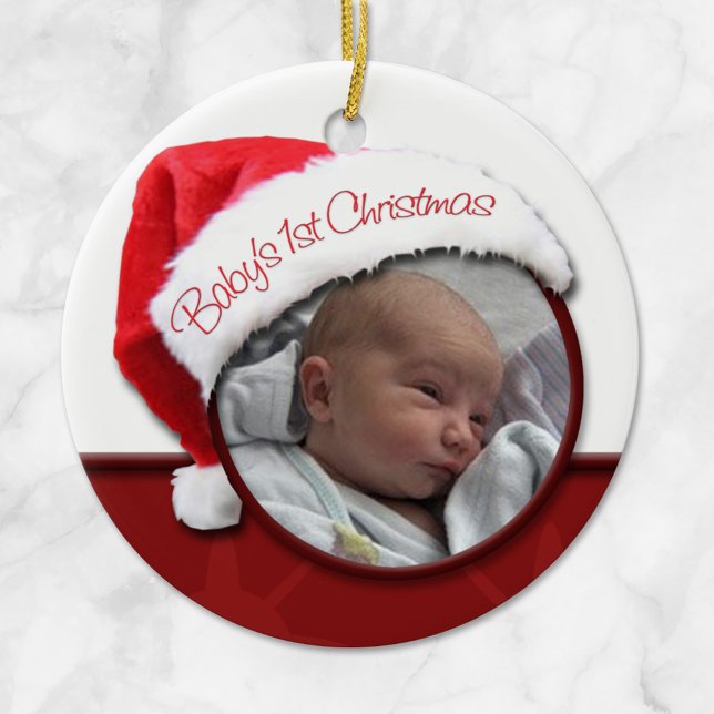 1er Noël du bébé - Ornement photo du Père Noël (Baby's 1st Christmas - Santa Hat Photo Ornament at Starzraven.)