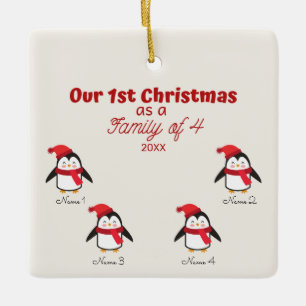 1er Noël en famille de 4 ornements de pingouins