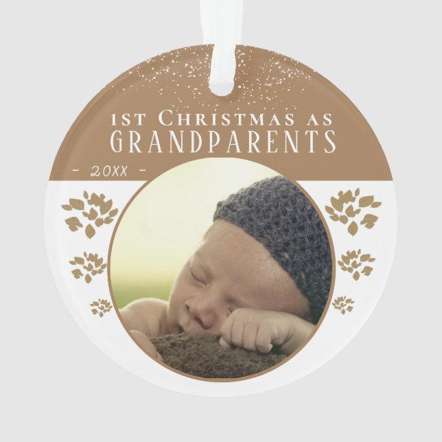 1er Noël en grand-parents Beige Baby Photo (dos)