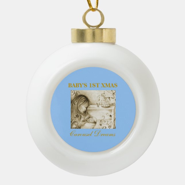 1er Ornement en céramique Bleue de Noël pour bébé (Devant)