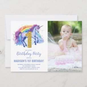 1er Rainbow Unicorn Birthday Invitations photo