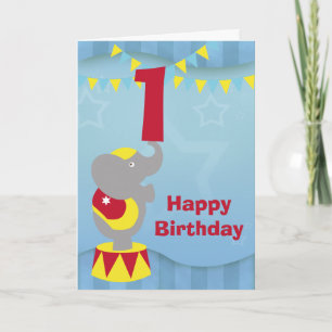 1ère carte Eléphant Circus Anniversaire