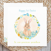1ère carte Pâques Bunny Blue Grandson Carte Pâques