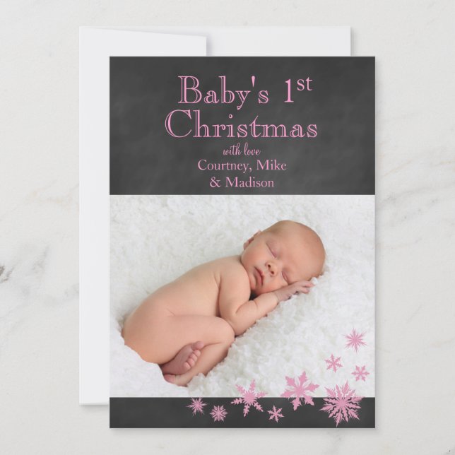1ère carte photo de Noël du bébé en rose (Devant)