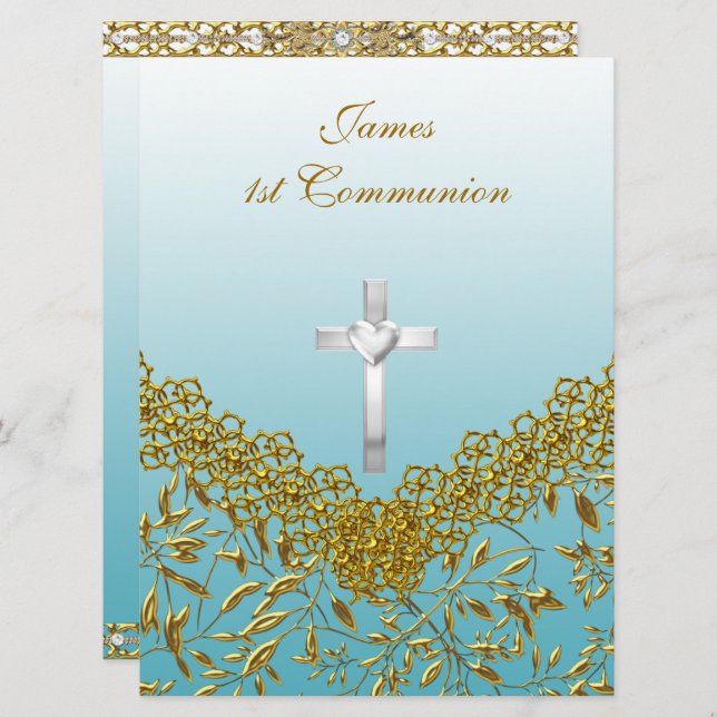 1ère communion Party Invitation bleu (Devant / Derrière)