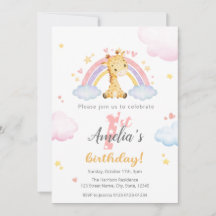 1ère Invitation d'anniversaire - Cute Giraffe et R