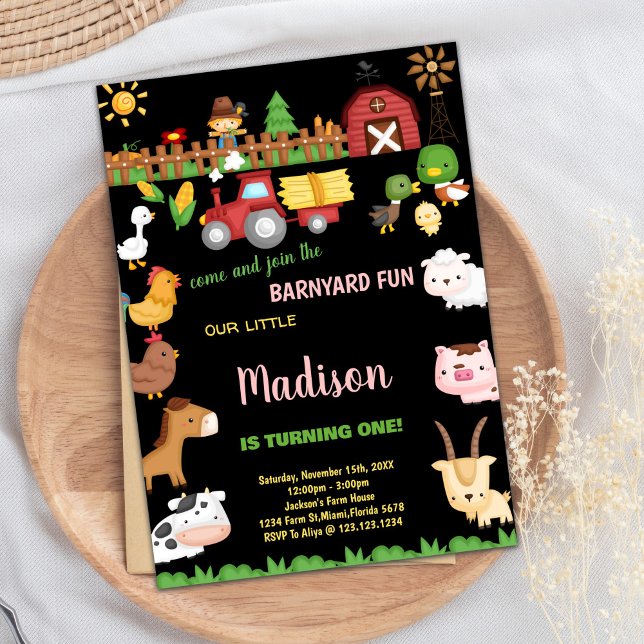 1ère invitation d'anniversaire de ferme Barnyard (1st Farm Barnyard birthday invitations)