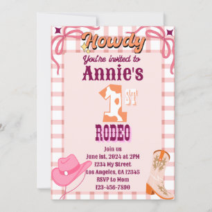 1ère Rodéo Cowgirl Thème Anniversaire Invitation