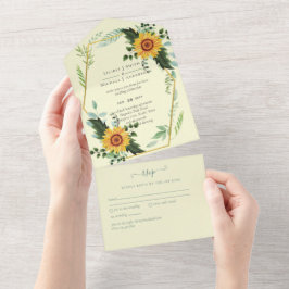 1in3 Sonnenblumen Grüne Hochzeit RSVP Einladungen