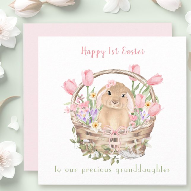 1re carte Pâques Bunny Pink Grandgirl Pâques (1st Easter Bunny Pink Granddaughter Easter Card)