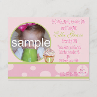 1re Invitation Cupcake d'anniversaire - rose&vert