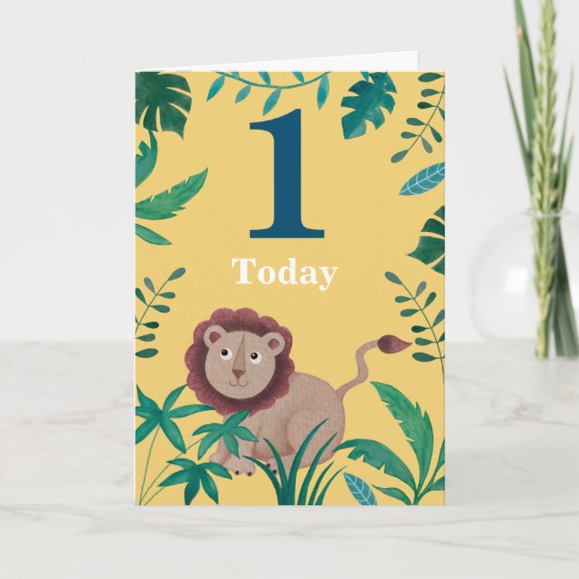 1sr Birthday Little Jungl Lion Karte (Vorderseite)