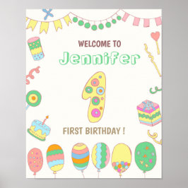 1st birthday. Balloons number 1. Poster