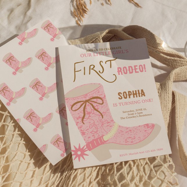 1st Birthday Cowgirl First Rodeo  Invite Einladung (first rodeo girls birthday invite)