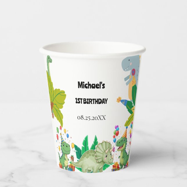1st Birthday Dinosaur Minimal baby boy Pappbecher (Vorderseite)
