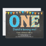 1st Birthday Einladung<br><div class="desc">1st Birthday. Boy First Birthday Einladung.Turning one birthday party. Pink,  Purple,  Orange,  Yellow,  Green,  Blue,  Teal,  Aqua. Stripes. Chalkboard Background. For further customization,  please click the "Customize it" button and use our design tool to modify this template.</div>