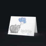 1st Birthday elephant with Balloon Karte<br><div class="desc">Personalised 1st birthday card,  with an elephant with blue ballons.

The name & the inside message can be customised. 
 
This cute and illustrated design is perfekt for a Big Gold,  wir haben ein Year Baby Boy's Birthday.</div>