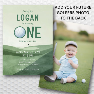 1st Birthday Golf Par-tee Photo Watercolor  Einladung