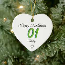 1st Birthday green Shadow Monogram heart baby Keramik Ornament