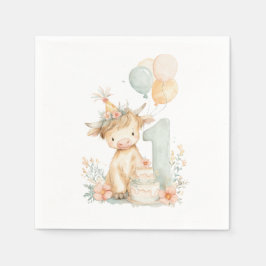 1st birthday highland cow serviette