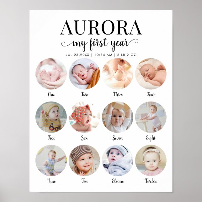 1st Birthday My First Year Milestone Photo Collage Poster (Vorne)