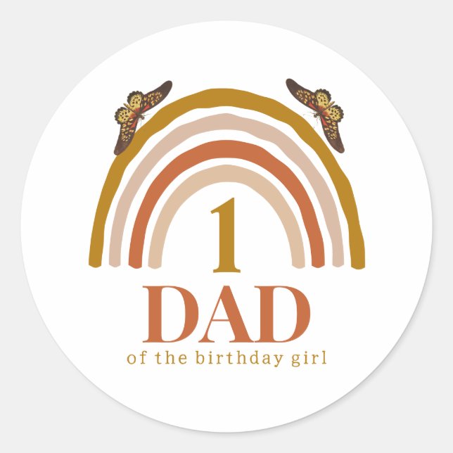 1st birthday of girl customized dad runder aufkleber (Vorderseite)