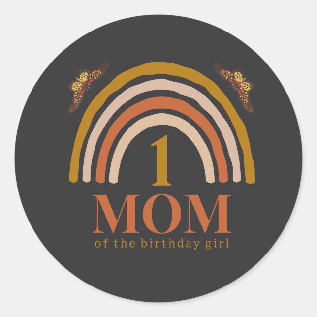 1st birthday of girl customized mom runder aufkleber (Vorderseite)