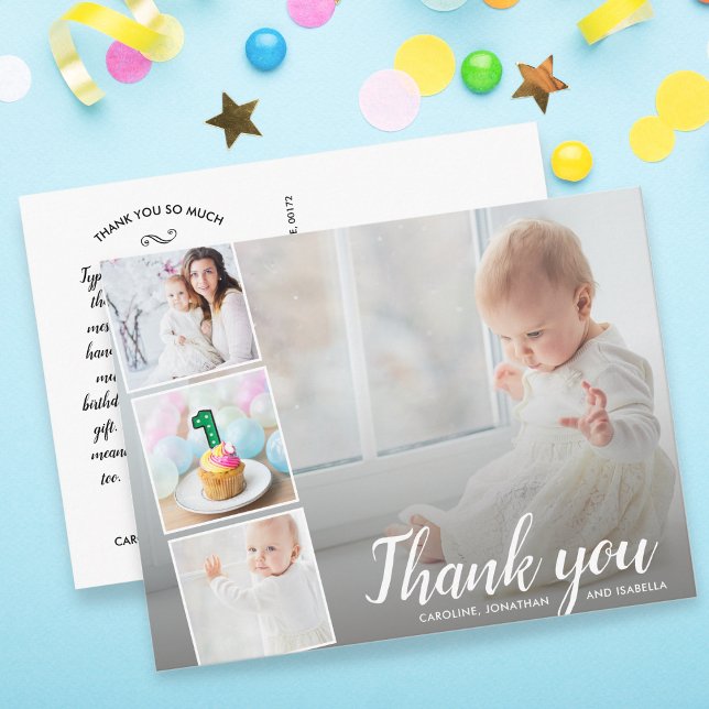 1st Birthday, or Any Year, Thank You Photo Collage Postkarte (Von Creator hochgeladen)