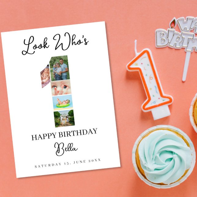 1st Birthday Photo Collage Custom Number 1  Karte (Von Creator hochgeladen)