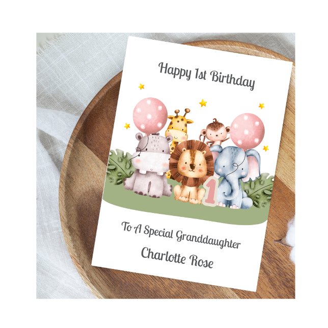 1st Birthday Safari Leaf Animals Card Karte (Von Creator hochgeladen)