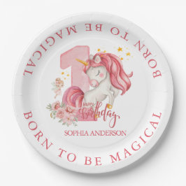 1st Birthday Unicorn Pink Little Girl  Pappteller