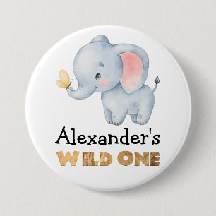 1st Birthday Wild One Safari Elephant Themed Button