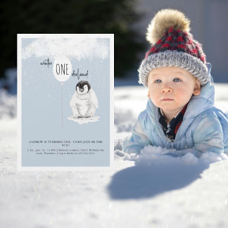 1st Birthday Winter Wonderland Blue Birthday Party Einladung