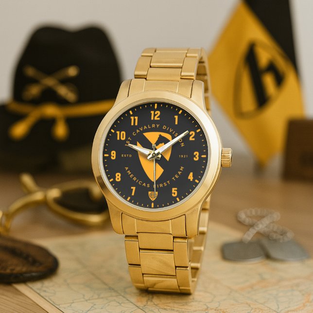 1st Cavalry Division "Americas First Team" Tribute Armbanduhr (1st Cavalry Division "America's First Team" Tribute Gold Stainless Steel Watch)