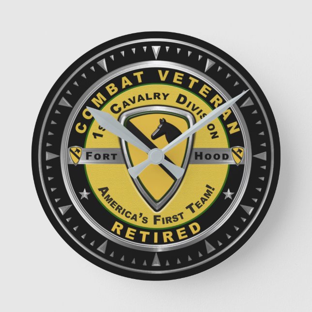 1st Cavalry Division Retired Combat Veteran   Runde Wanduhr (Vorderseite)
