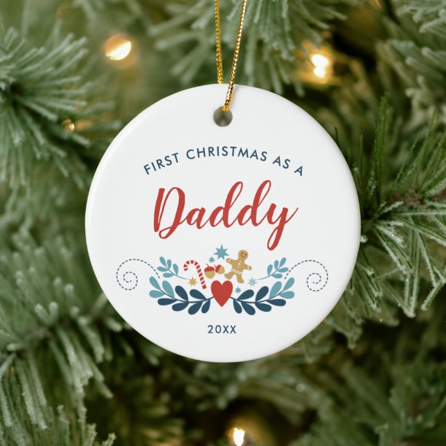 1st Christmas As Daddy Personalized Xmas Folk Art Keramik Ornament (Baum)