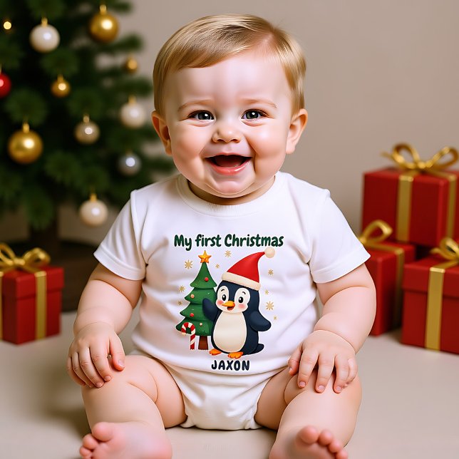 🎄1st Christmas, custom text, Waddle & Wonder Baby Strampler (1st Christmas, custom text, Waddle & Wonder Baby Bodysuit)