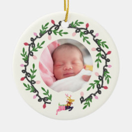 1st Christmas Deer with Wreath Customize Keramik Ornament