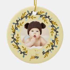 1st Christmas Deer with Wreath Soft Yellow  Keramik Ornament