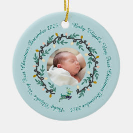 1st Christmas Deer with Wreath Teal2 Keramik Ornament