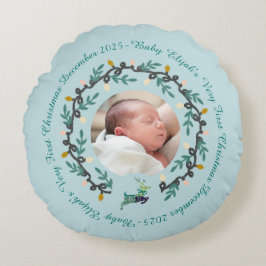 1st Christmas Deer with Wreath Teal Rundes Kissen