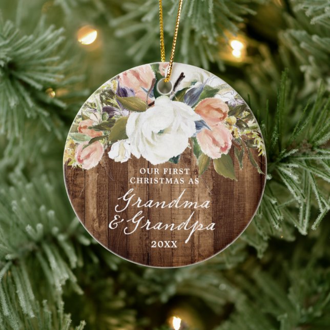 1st Christmas Grandma Grandpa Personalized Rustic Keramik Ornament (Baum)