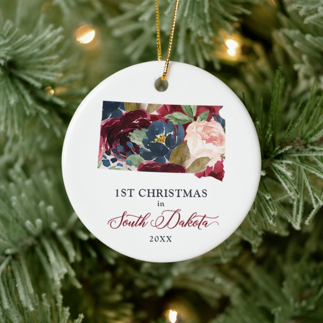 1st Christmas In South Dakota State Personalized Keramik Ornament (Baum)