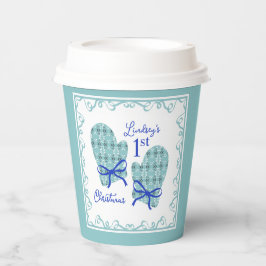 1st Christmas Mittens Blue Bow Holiday Pappbecher
