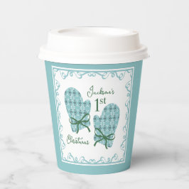 1st Christmas Mittens Green Bow Holiday Paper cup Pappbecher