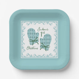 1st Christmas Mittens Green Bow Holiday Pappteller